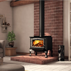 Black Cast Iron Leg with Ash Drawer Kit, Black Door Overlay