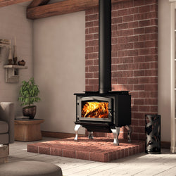 Brushed Nickel Plated Cast Iron Leg with Ash Pan Kit, Black Door Overlay