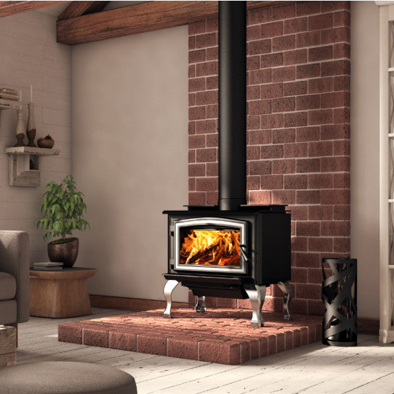 Brushed Nickel Plated Cast Iron Leg with Ash Pan Kit, Brushed Nickel Door Overlay