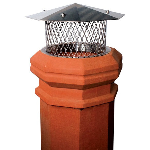 Clay Chimney Pot Cap Stainless Steel Round Base and Octagon Lid