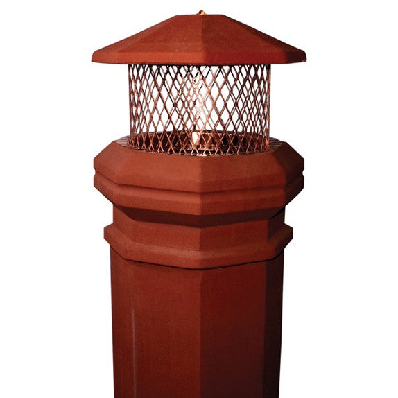 Copper Chimney Pot Cap with Round Base and Clay Octagon Lid
