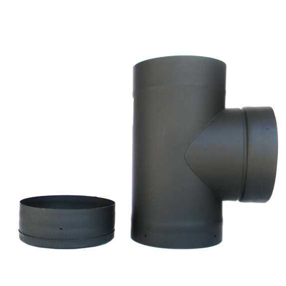 Double Wall Black Stove Pipe Tee Connector with Clean Out Cap
