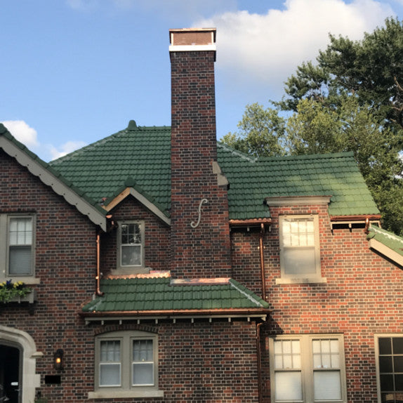 Copper Multi-Flue Cap with Hip and Ridge Lid, Outside Mount